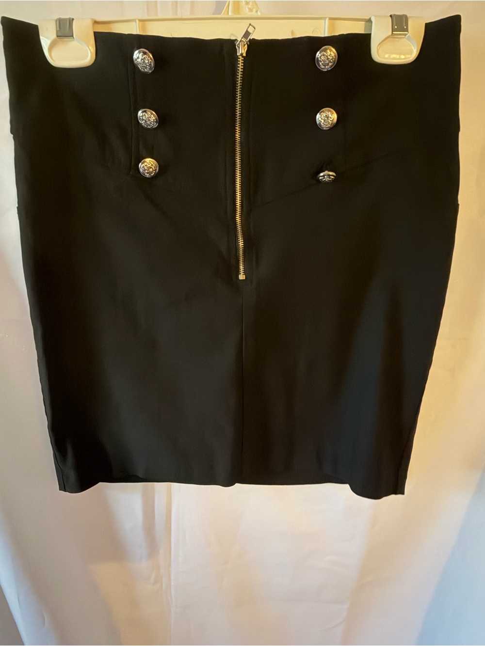 Black High-Waist Pencil Skirt with Decorative Buttons